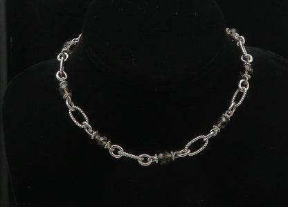 JUDITH RIPKA 925 Silver  Vintage Smoky Topaz Beaded Chain Necklace  NE3072