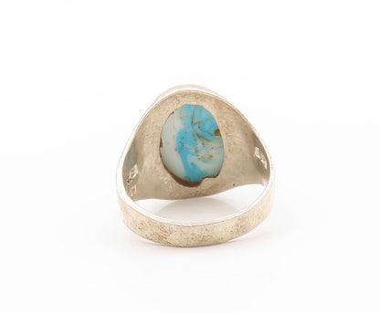 925 Sterling Silver Vintage Ring Designer Cabochon Oval Turquoise  Sz 12 RG32599