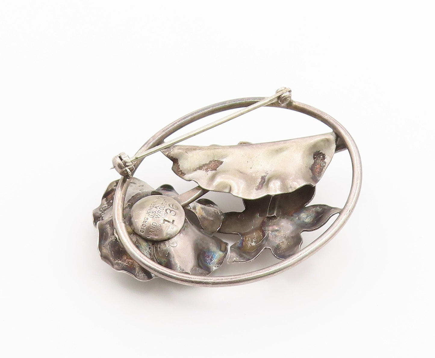 925 Sterling Silver Vintage Brooch Pin GEORG JENSEN Classic Floral Frame BP12624