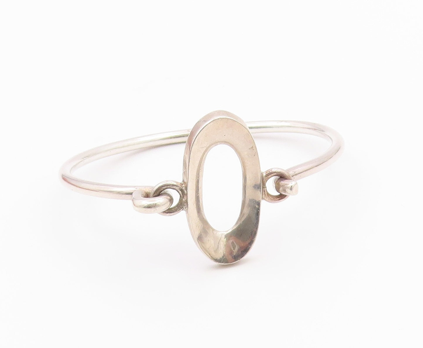 J. JILL 925 Silver  Vintage Shiny Open Oval Hook Bangle Bracelet  BT8632
