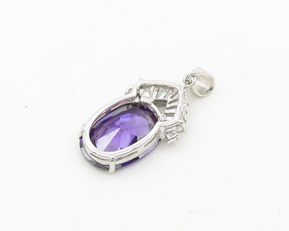 925 Sterling Silver  Faceted Purple & White Cubic Zirconia Pendant  PT15005