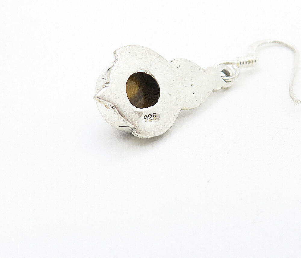 925 Sterling Silver  Vintage Cabochon Cut Tiger's Eye Dangle Earrings  EG3484