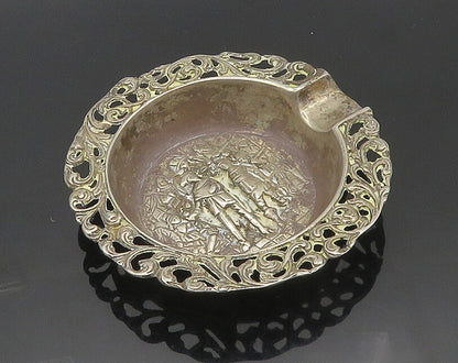 925 Sterling Silver  Vintage Soldiers Scene Floral Vine Trim Ashtray  TR2502