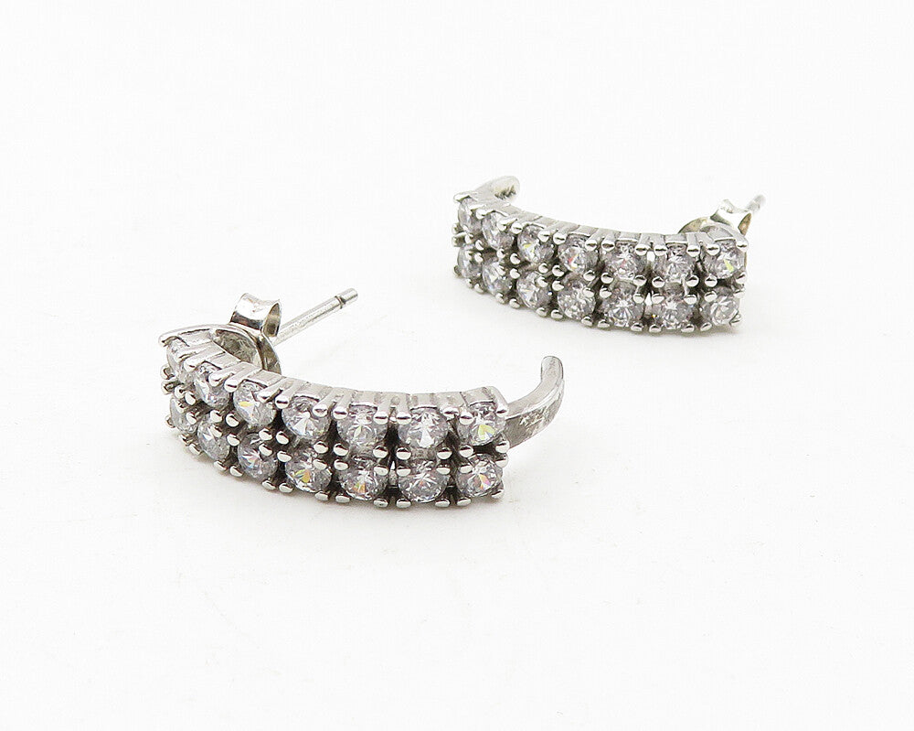 925 Sterling Silver  Sparkling Cubic Zirconia Curved Drop Earrings  EG6299