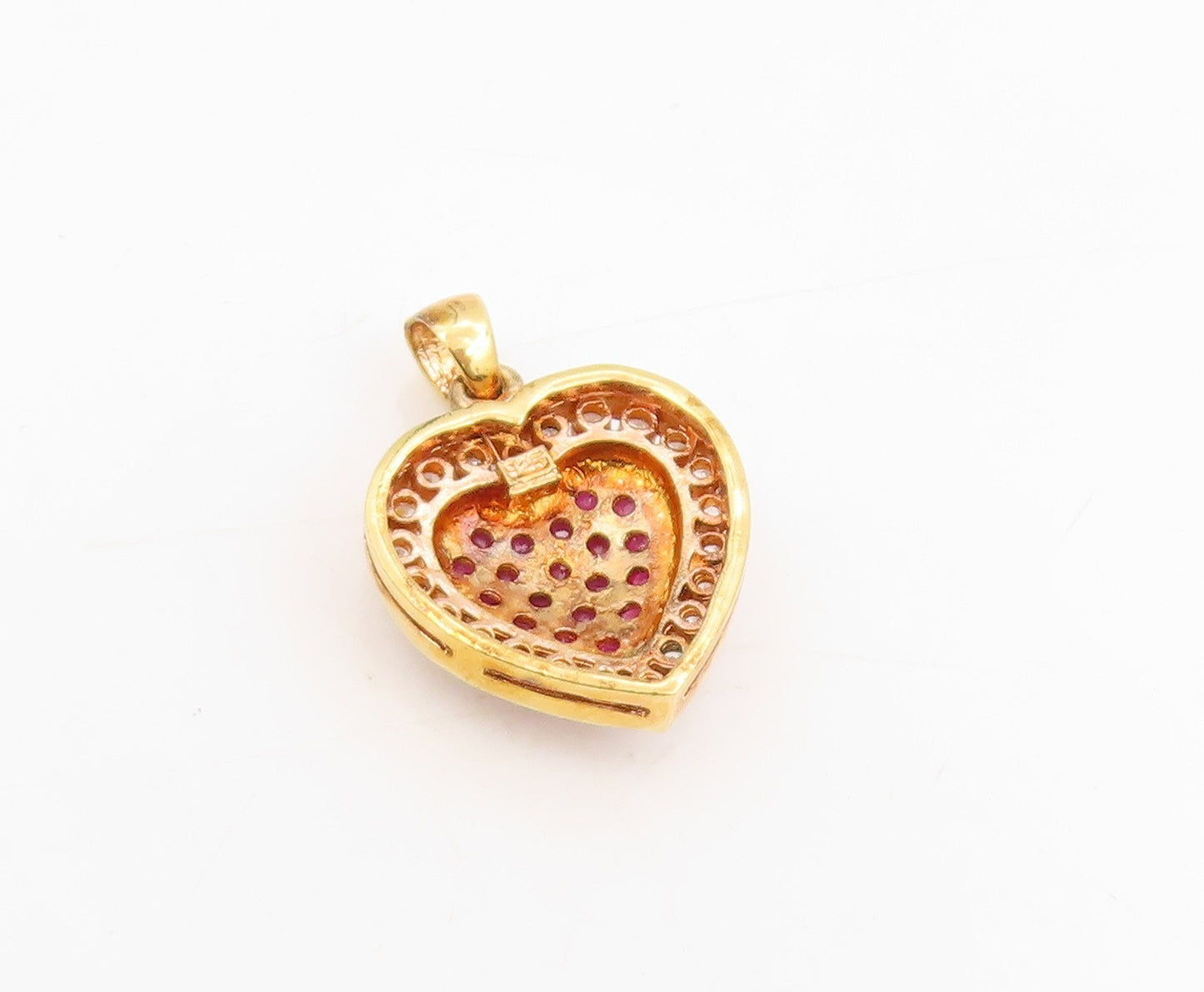 925 Sterling Silver Vintage Pendant Gold Plated Ruby & Topaz Love Heart  PT25308