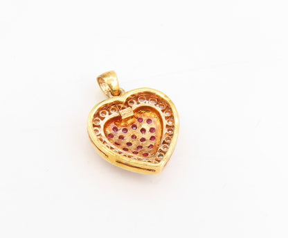 925 Sterling Silver Vintage Pendant Gold Plated Ruby & Topaz Love Heart  PT25308