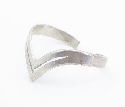 MEXICO 925 Sterling Silver Vintage Cutout Design Pointed Cuff Bracelet BT3394