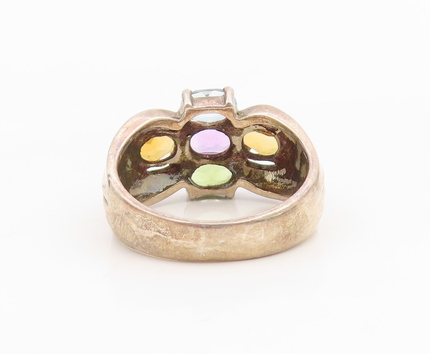 925 Sterling Silver Vintage Ring Multi Gemstone Cluster Band  Sz 8  RG34989