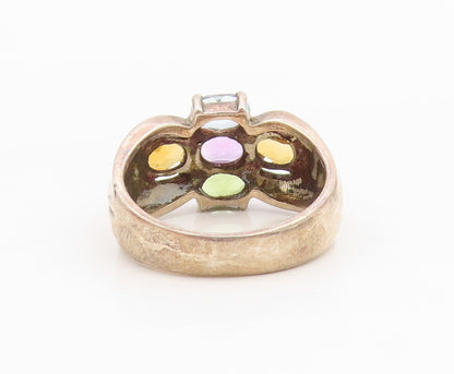 925 Sterling Silver Vintage Ring Multi Gemstone Cluster Band  Sz 8  RG34989