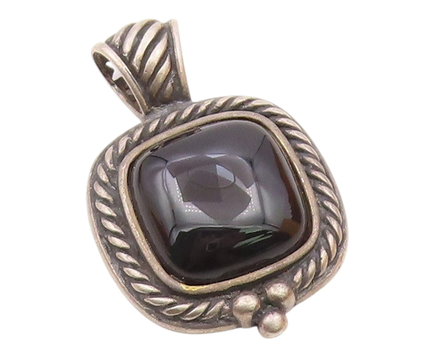 925 Sterling Silver  Vintage Cabochon Black Onyx Twist Trim Pendant  PT18560