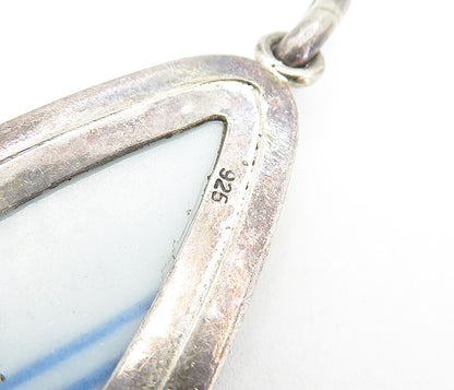925 Sterling Silver  Vintage Enamel Floral Art Tear Drop Pendant  PT4045