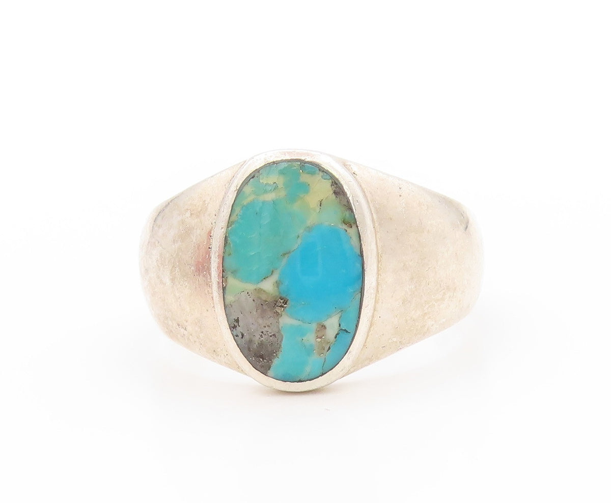 925 Sterling Silver Vintage Ring Cabochon Oval Turquoise  Sz 14.5  RG32906
