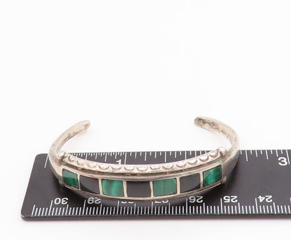 925 Sterling Silver Vintage Bracelet NAVAJO ZUNI Square Gemstone Inlay  BT10989