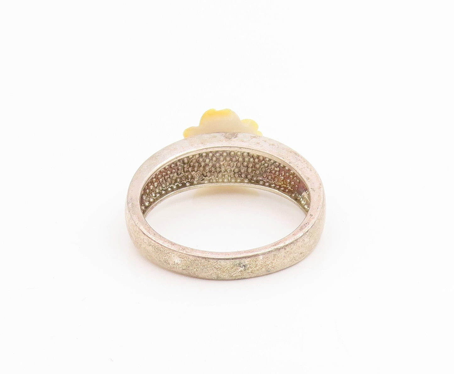 925 Sterling Silver Vintage Ring Yellow Rose Floral Solitaire Band Sz 9 RG33861