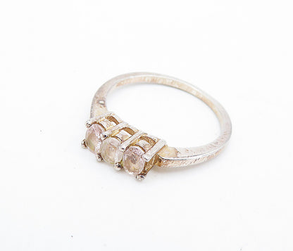 925 Sterling Silver  Vintage Topaz 3 Stone Petite Band Ring Sz 6.5  RG6326