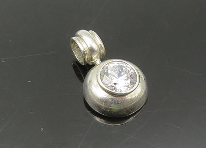 925 Sterling Silver  Vintage Sparkling Cubic Zirconia Round Pendant  PT17916