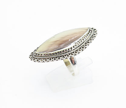925 Sterling Silver  Vintage Agate Pointed Oval Cocktail Ring Sz 10  RG7956