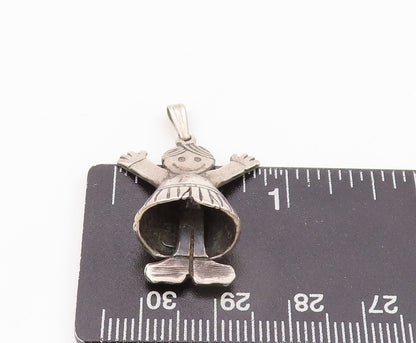 925 Sterling Silver Vintage Pendant Dark Tone Happy Girl Moving Legs  PT23912