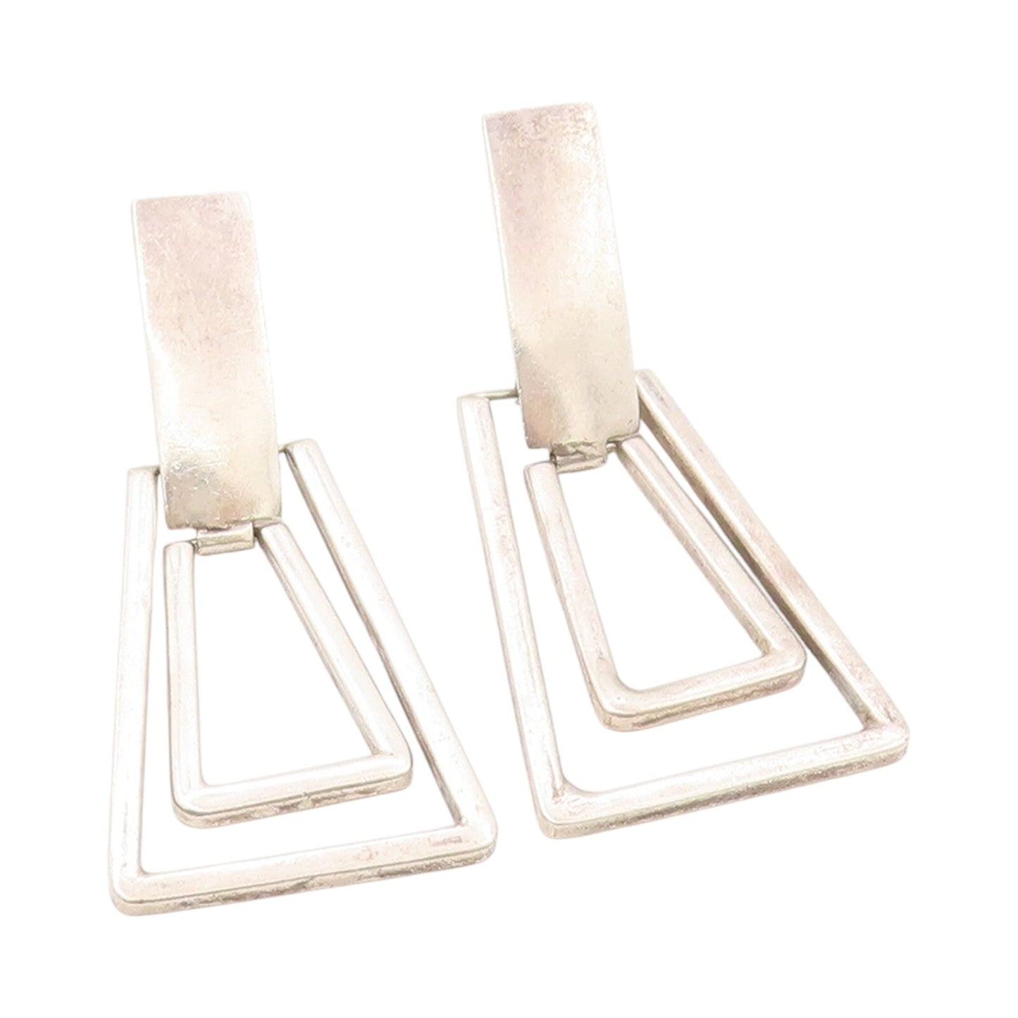 925 Sterling Silver Vintage Earrings MEXICO Trapezoid Rectangle Cut Top  EG13431