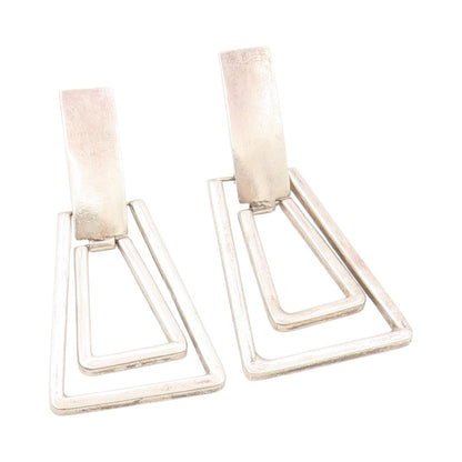 925 Sterling Silver Vintage Earrings MEXICO Trapezoid Rectangle Cut Top  EG13431