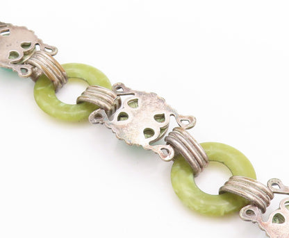 925 Sterling Silver Vintage Bracelet Gemstone Half Sphere & Rings  BT11245
