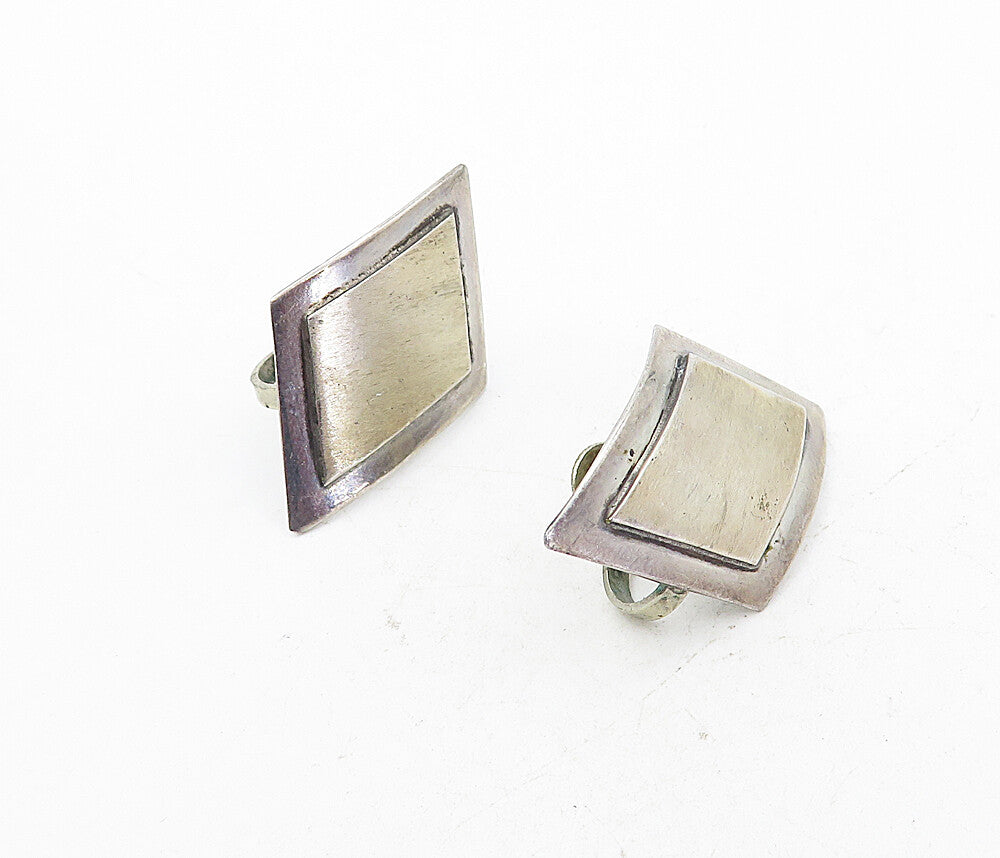 MEXICO 925 Sterling Silver  Vintage Diamond Shape Non Pierce Earrings  EG4019