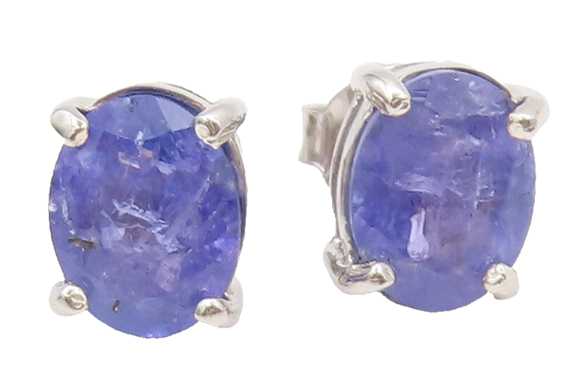 925 Sterling Silver  Vintage Minimalist Oval Tanzanite Stud Earrings  EG12780
