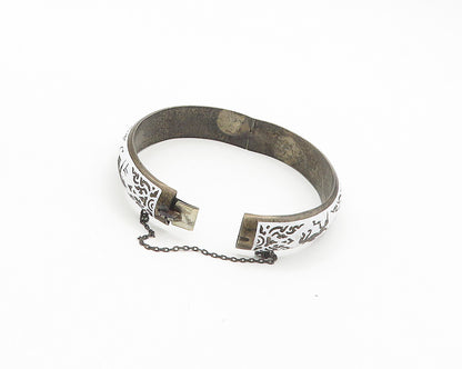 SIAM 925 Silver  Vintage Enamel Dragon Boat Dancer Bangle Bracelet  BT7311