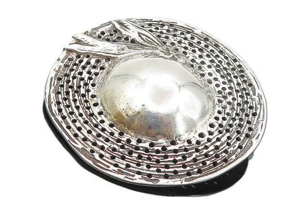 925 Sterling Silver  Vintage Shiny Flower Ribbon Hat Motif Brooch Pin  BP3087