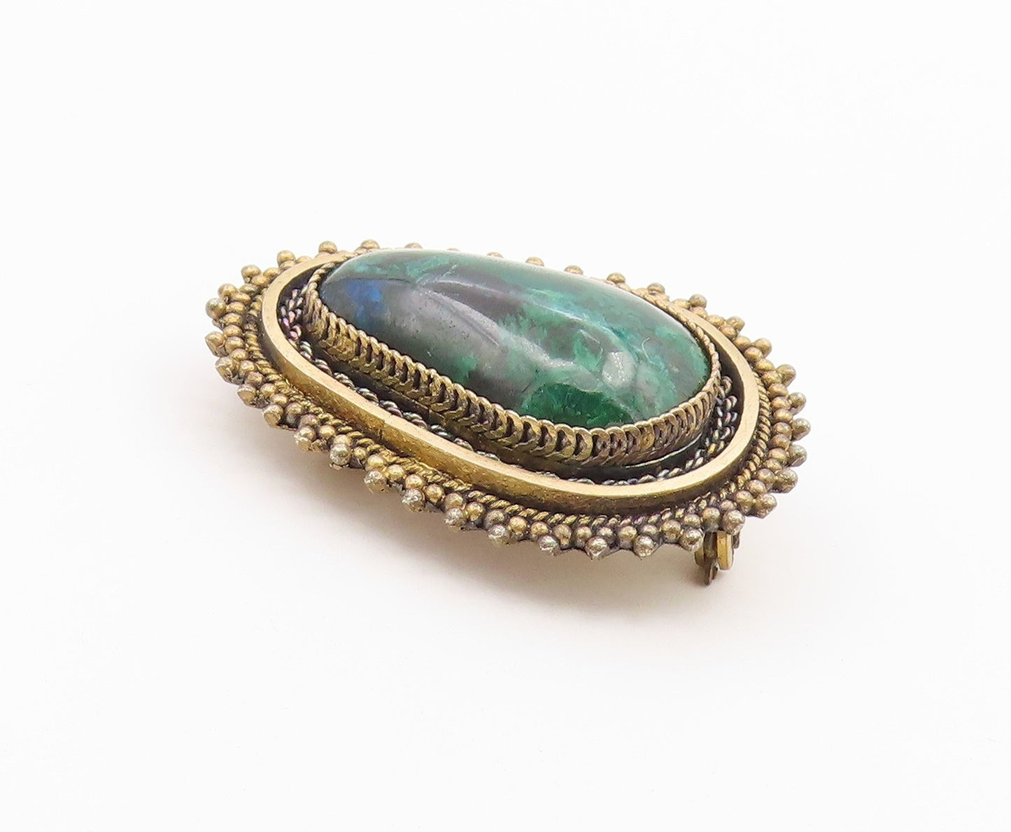 ISRAEL 925 Sterling Silver  Vintage Eilat Stone Twist Border Brooch Pin BP4457