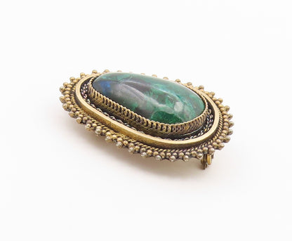 ISRAEL 925 Sterling Silver  Vintage Eilat Stone Twist Border Brooch Pin BP4457
