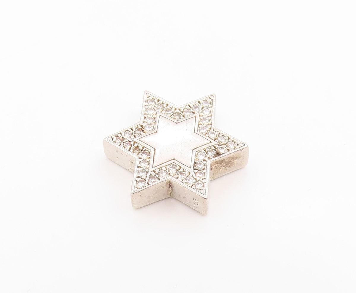 925 Sterling Silver Vintage Pendant CZ Solid Celestial Hexagram Charm  PT26077