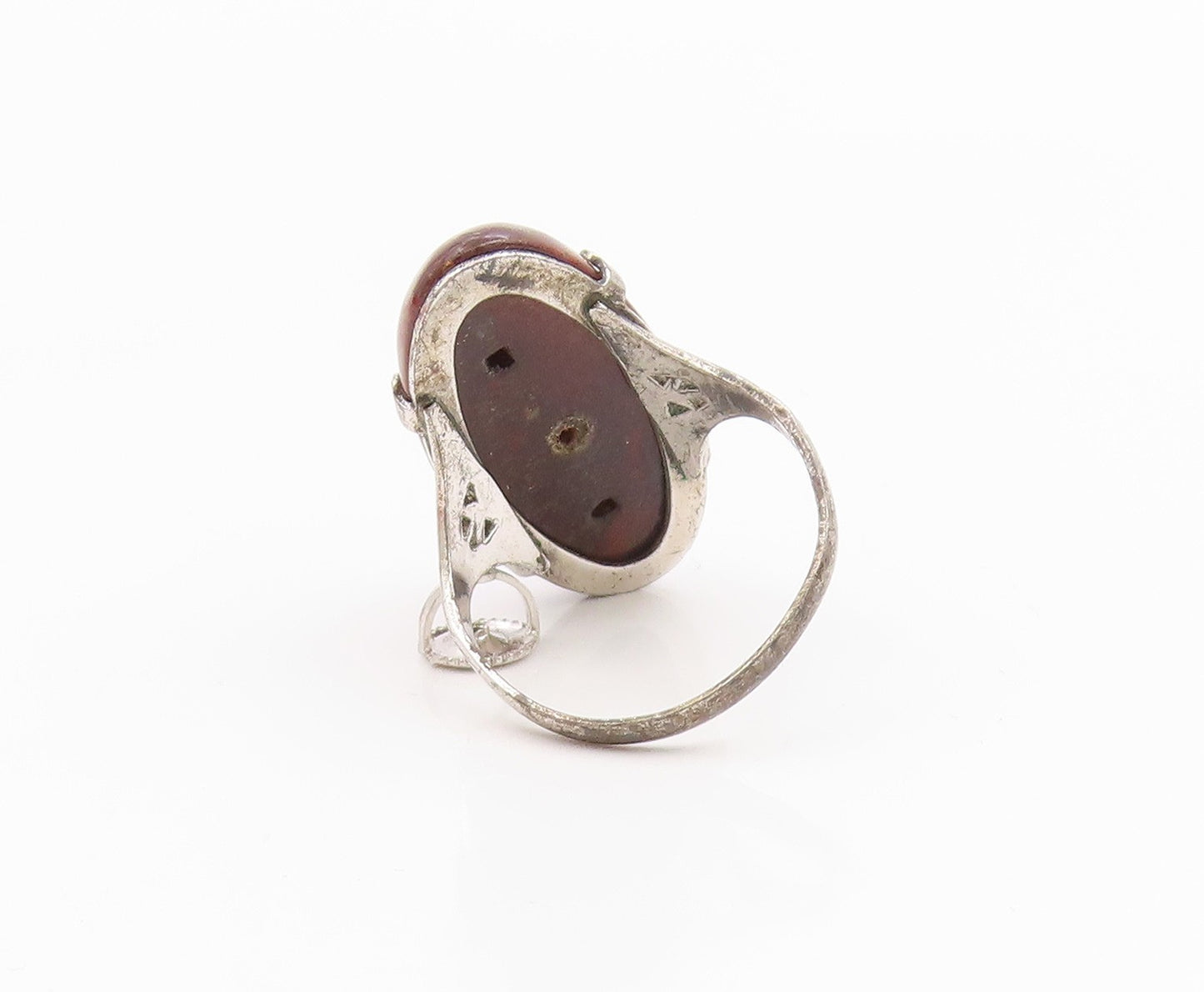 925 Sterling Silver Vintage Ring Modernist Cabochon Wooden Dome  Sz 8.5  RG35572