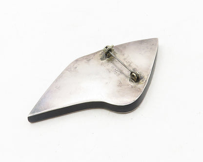 SAFT MEXICO 925 Silver  Vintage Black Onyx & Jasper 2 Tone Brooch Pin  BP4007