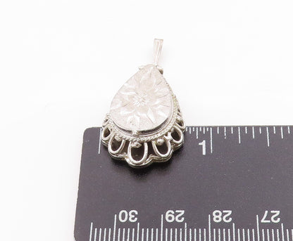 925 Sterling Silver Vintage Pendant Drop Shape Floral Design ( OPENS ) PT24682