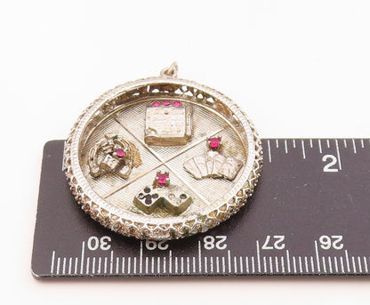 925 Sterling Silver  Vintage Pink Topaz Gamblers Good Luck Pendant  PT18631