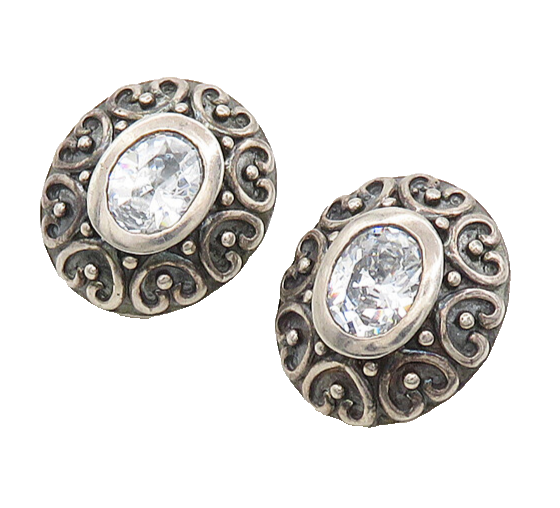 925 Sterling Silver  Vintage Cubic Zirconia Pretzel Swirl Drop Earrings EG9725