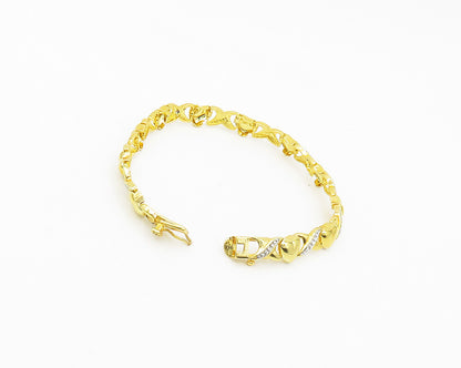 925 Sterling Silver  Genuine Diamonds Love Heart XO Chain Bracelet  BT7546