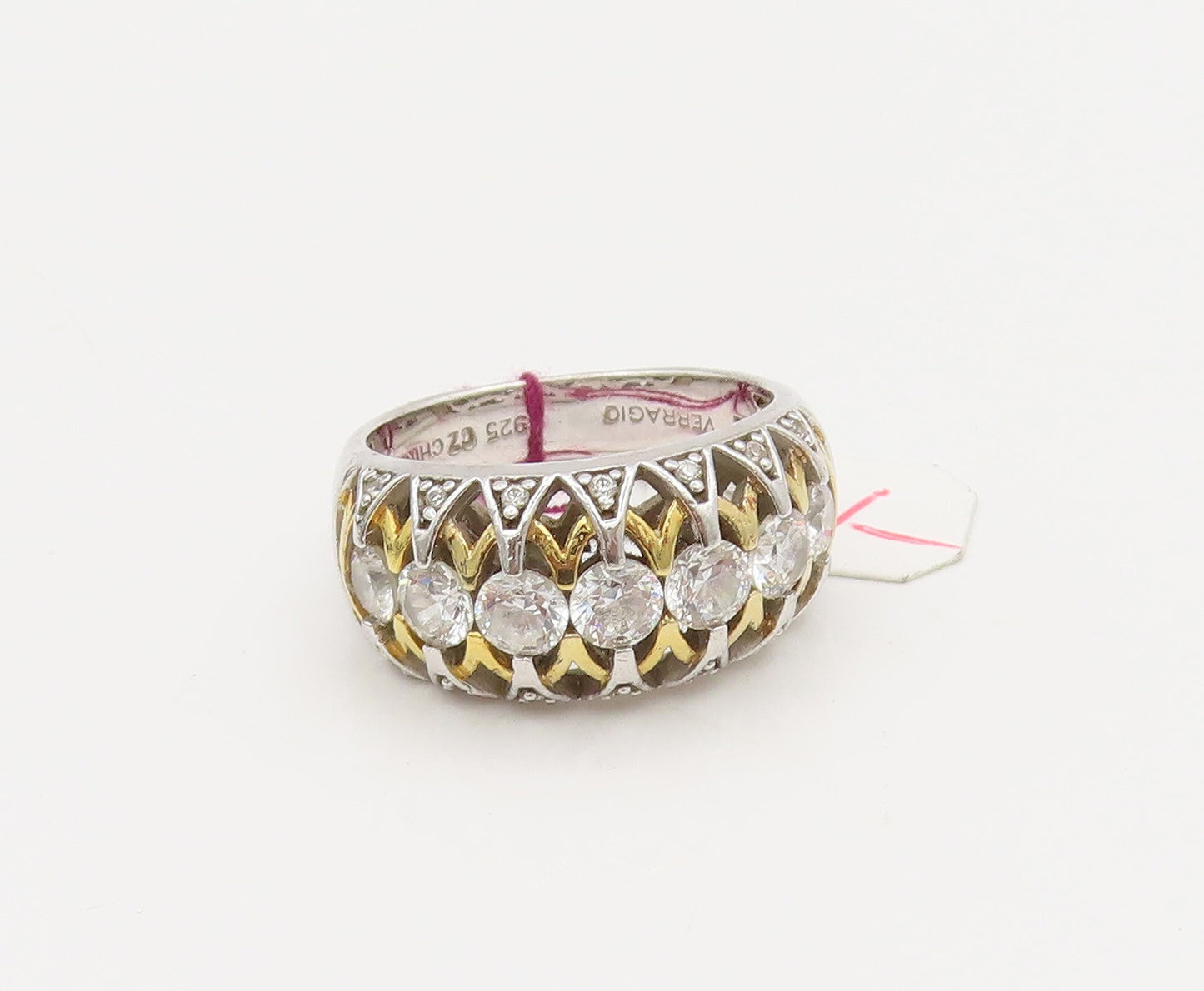 VERRAGIO 925 Silver Vintage Designer Filigree Work Topaz Ring Sz 6.25 RG26917