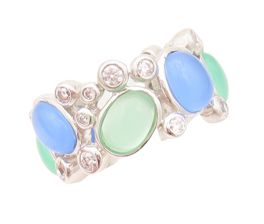 925 Sterling Silver Vintage Ring Bubble Cutout CZ & Gemstones  Sz 7  RG30366
