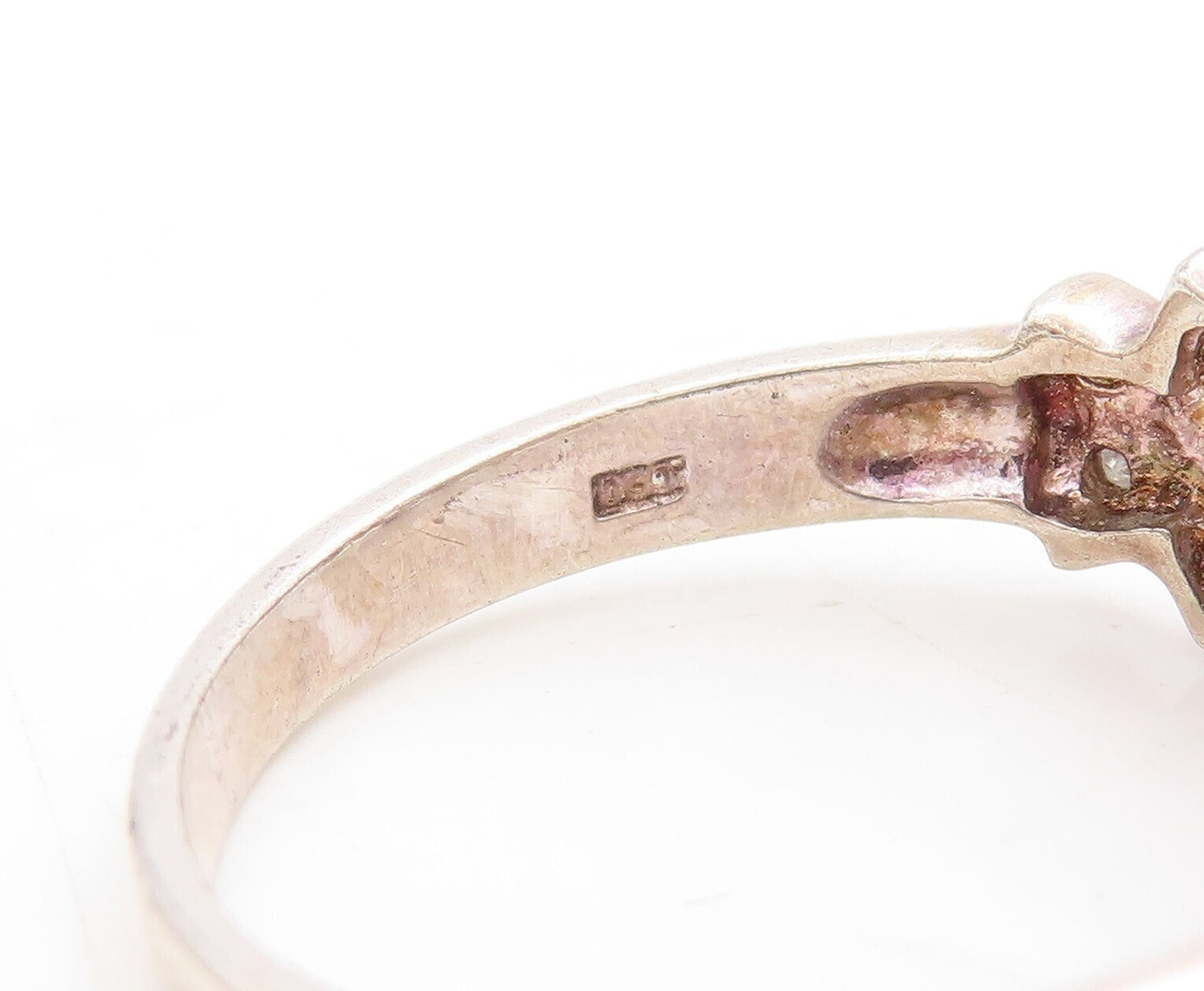 925 Sterling Silver Vintage Ring  Diamonds & Marquise Cut Topaz  Sz 9  RG31291