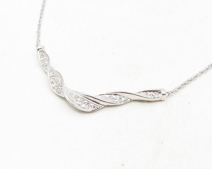 925 Sterling Silver  Genuine Diamonds Shiny Twist Chain Necklace  NE1940