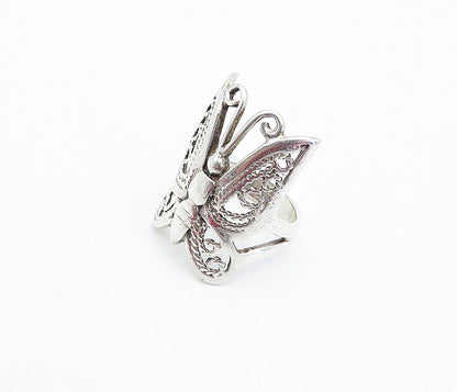 925 Sterling Silver Shiny Twist Detail Butterfly Motif Band Ring Sz 6 RG3803