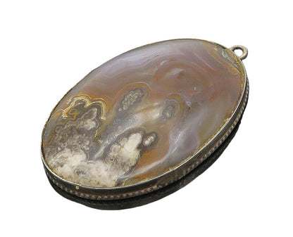 925 Sterling Silver  Vintage Cabochon Cut Agate Oval Drop Pendant  PT14161
