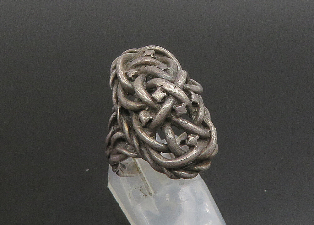 925 Sterling Silver  Vintage Dark Tone Twist Knot Dome Band Ring Sz 7  RG23338