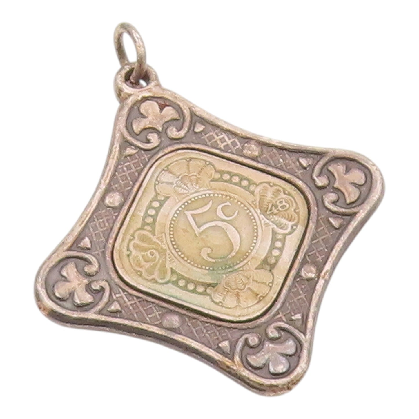 925 Sterling Silver  Vintage Curacao Orange Blossom 5ct Medal Pendant  PT21444