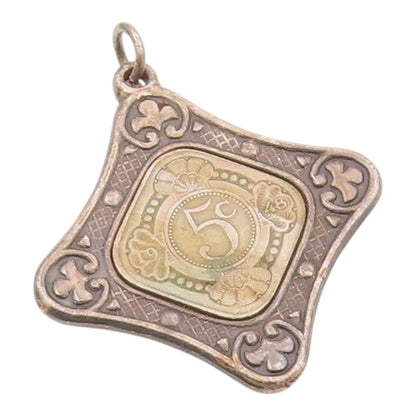 925 Sterling Silver  Vintage Curacao Orange Blossom 5ct Medal Pendant  PT21444