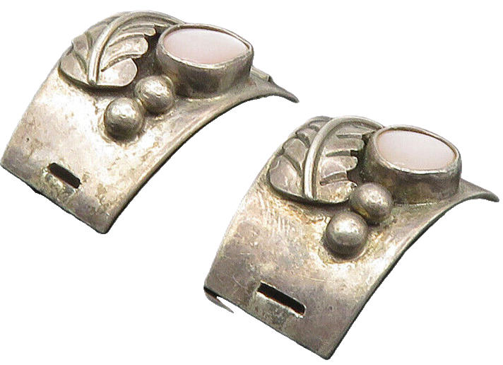 EDWARD ZUNI 925 Sterling Silver  Vintage Mother Of Pearl Watch Clips  TR1637