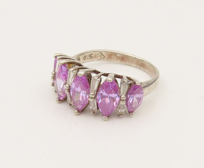 925 Silver  Vintage Dancing Purple Cubic Zirconia Five Stone Ring Sz 8 RG26445