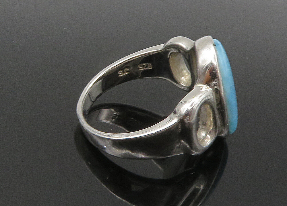 925 Sterling Silver  Vintage Larimar Shiny Cocktail Ring Sz 10  RG22138